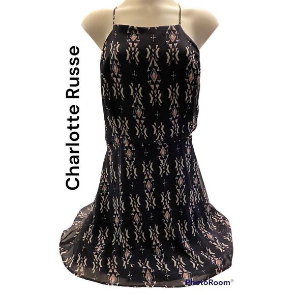 Charlotte Russe SZ L Woman’s Jr Sexy Black Aztec Print Dress - Picture 1 of 12